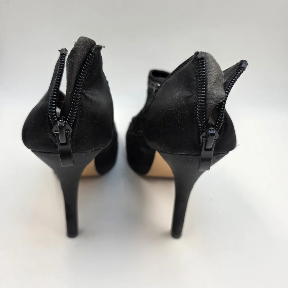 J. Renee Yael-3 Black Lace Rhinestone Peep Toe Bootie Heels Womens 8.5 J8-102